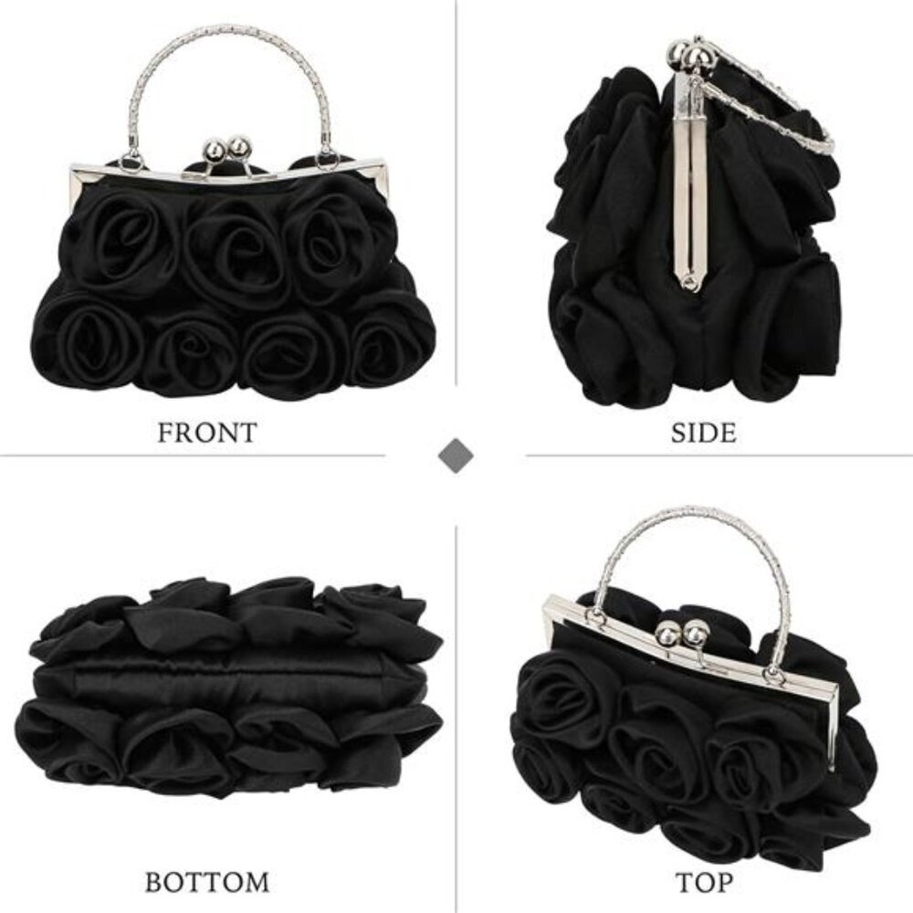 kilofly Missy K 7 Roses Clutch Purse, Satin, with Detachable Strap Money Clip - Picture 3 of 8